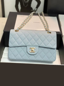 CC original grained calfskin small flap bag A01113 light blue