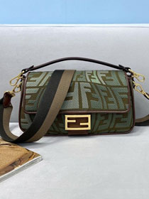 Fendi original canvas medium baguette bag 8BR600 dark green