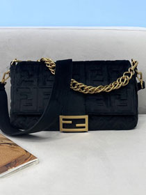 Fendi original velvet large baguette bag 8BR795 black