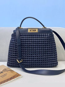 Fendi original lambskin medium peekaboo bag 8BN240 navy blue