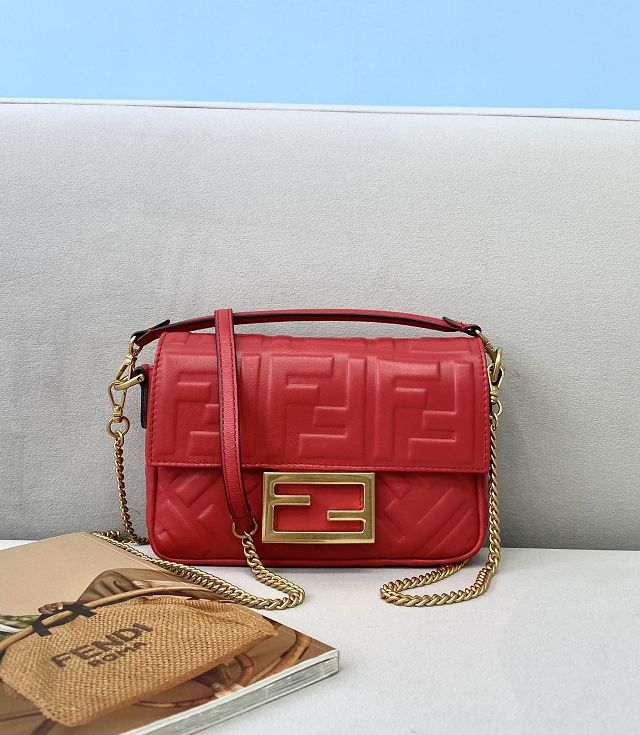 Fendi original lambskin mini baguette bag 8BS017 red