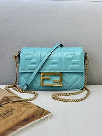 Fendi original lambskin mini baguette bag 8BS017 sky blue