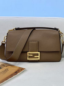 Fendi original grained calfskin large baguette bag 8BR795 dark coffee