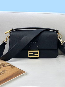 Fendi original grained calfskin medium baguette bag 8BR600 black