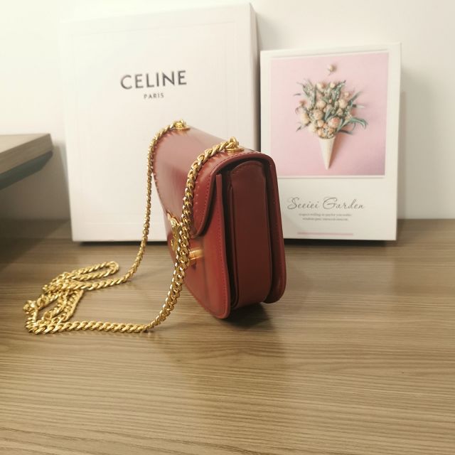 Celine original calfskin teen besace triomphe chain bag 110412 carmin