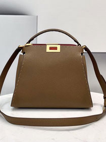 Fendi original grained calfskin small peekaboo bag 8BN255 coffee