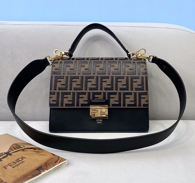 Fendi original calfskin kan I medium flap bag 8BT315 black