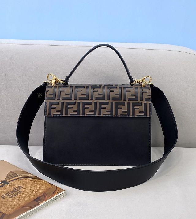 Fendi original calfskin kan I medium flap bag 8BT315 black