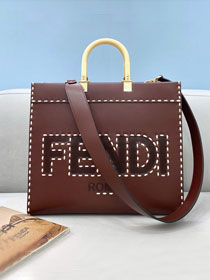 Fendi original calfskin medium sunshine shopper bag 8BH386 dark brown