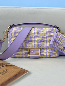 Fendi original raffia medium baguette bag 8BR600 purple