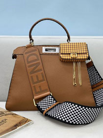 Fendi original grained calfskin medium peekaboo ISeeU bag 8BN321 brown