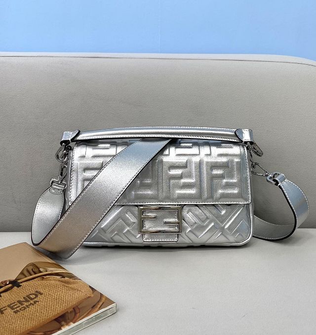 Fendi original lambskin medium baguette bag 8BR600 silver