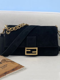 Fendi original suede large baguette bag 8BR795 black