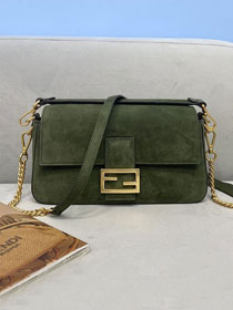 Fendi original suede medium baguette bag 8BR600 green