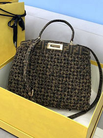 Fendi tweed medium peekaboo bag 8BN240 dark brown