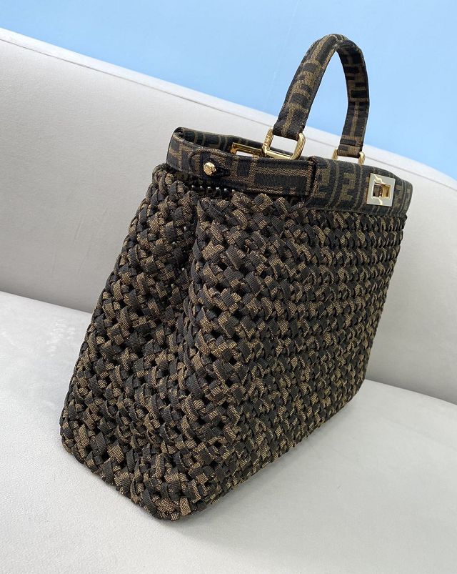 Fendi tweed medium peekaboo bag 8BN240 dark brown