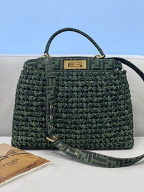 Fendi tweed medium peekaboo bag 8BN240 green