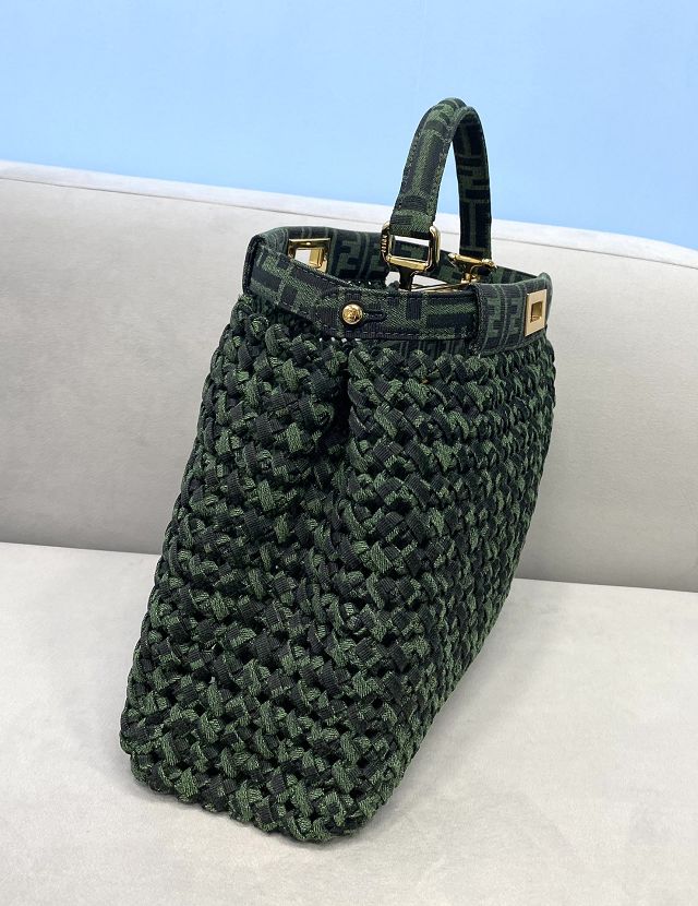 Fendi tweed medium peekaboo bag 8BN240 green