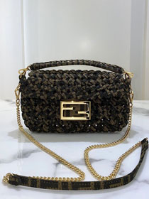 Fendi tweed mini baguette bag 8BS017 dark brown