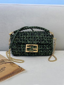 Fendi tweed mini baguette bag 8BS017 green