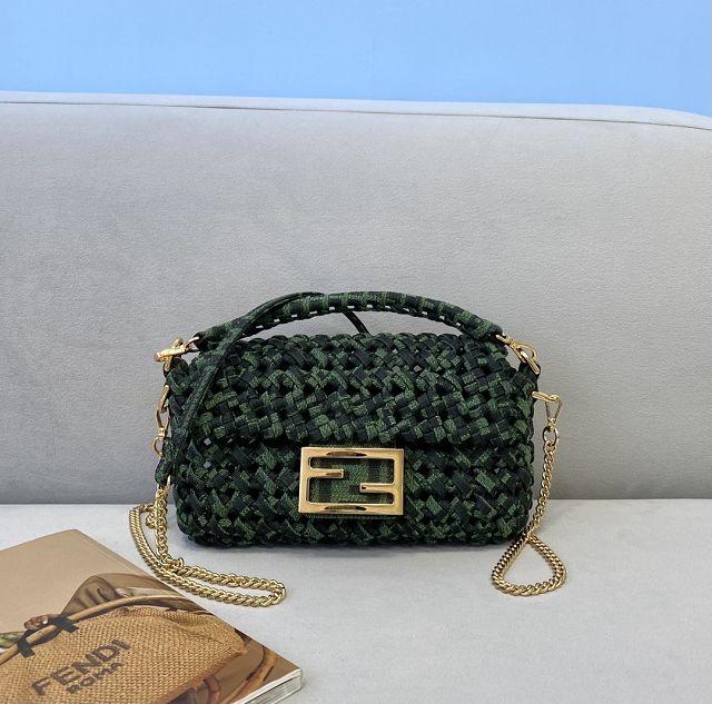 Fendi tweed mini baguette bag 8BS017 green