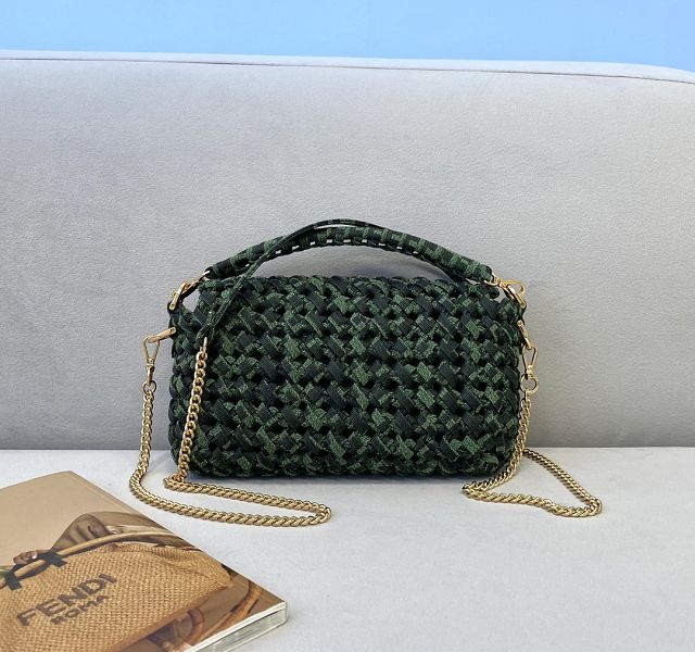 Fendi tweed mini baguette bag 8BS017 green