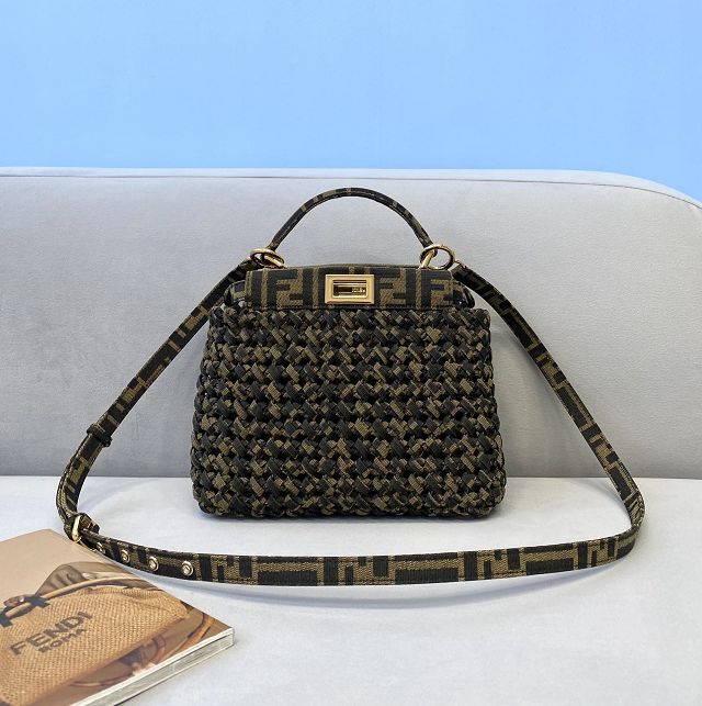 Fendi tweed small peekaboo bag 8BN244 dark brown