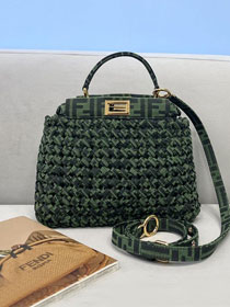 Fendi tweed small peekaboo bag 8BN244 green