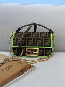 Fendi original canvas mini baguette bag 8BS017 brown&green