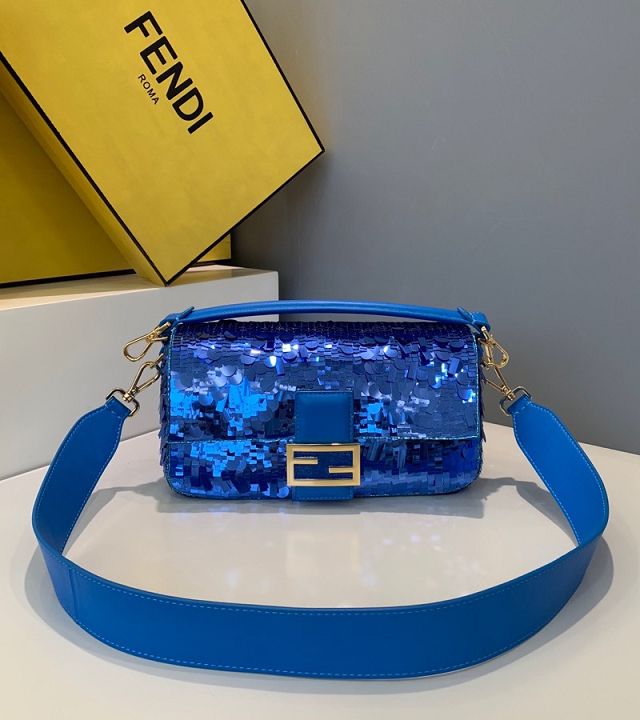 Fendi sequined medium baguette bag 8BS044 blue