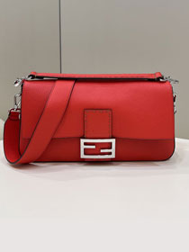 Fendi original grained calfskin large baguette bag 8BR795 red