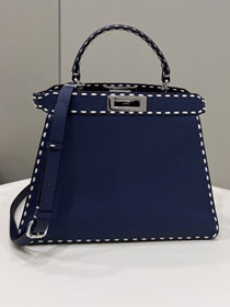 Fendi original grained calfskin medium peekaboo ISeeU bag 8BN321 navy blue