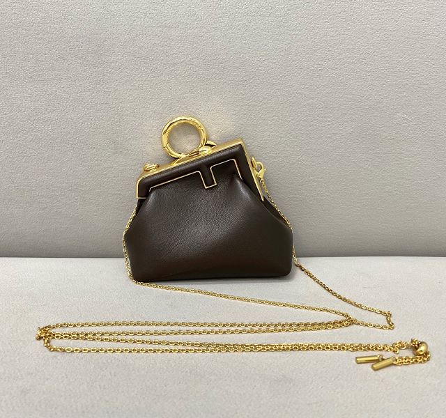 Fendi original lambskin first nano bag 7AS051 dark coffee