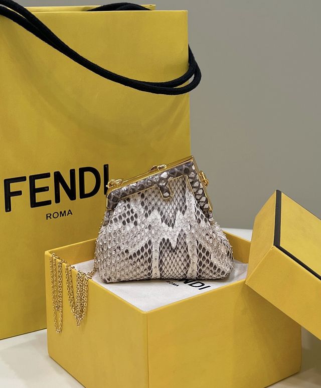 Fendi original python leather first nano bag 7AS051 grey