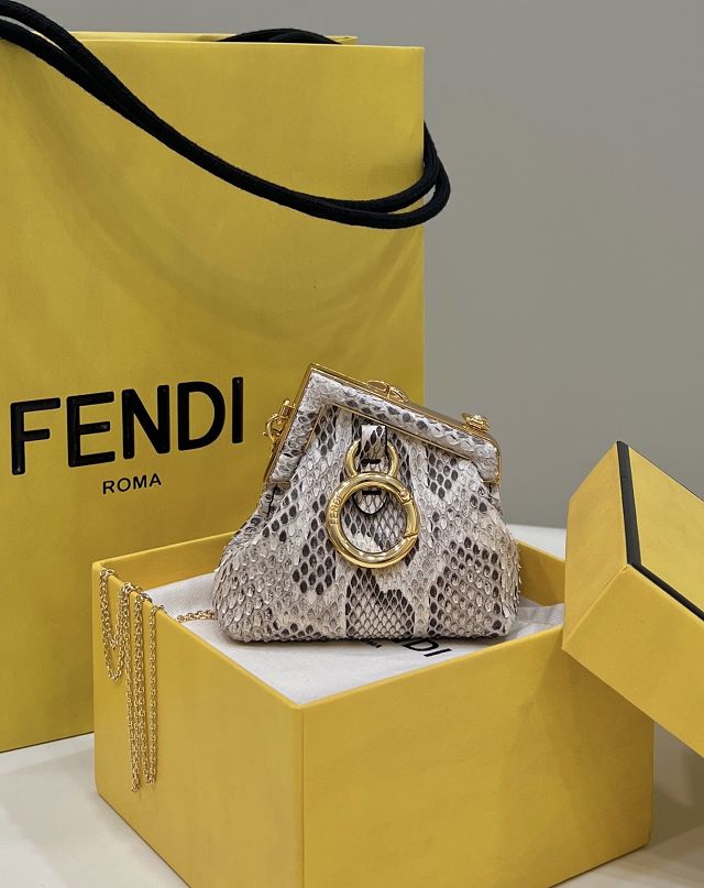 Fendi original python leather first nano bag 7AS051 grey