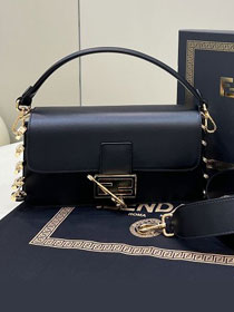 Fendi original calfskin brooch baguette bag 8BR801 black