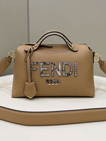 Fendi original calfskin medium by the way boston bag 8BL146 apricot