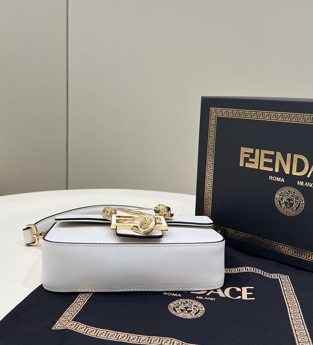 Fendi original calfskin mini brooch baguette bag 8BS066 white