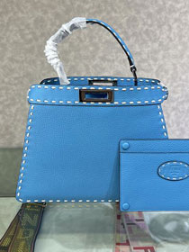 Fendi original grained calfskin medium peekaboo ISeeU bag 8BN321 blue