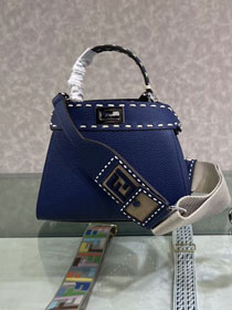 Fendi original grained calfskin small peekaboo bag 8BN244 navy blue