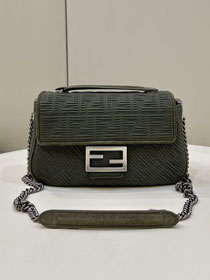 Fendi original fabric medium chain baguette bag 8BR793 dark green