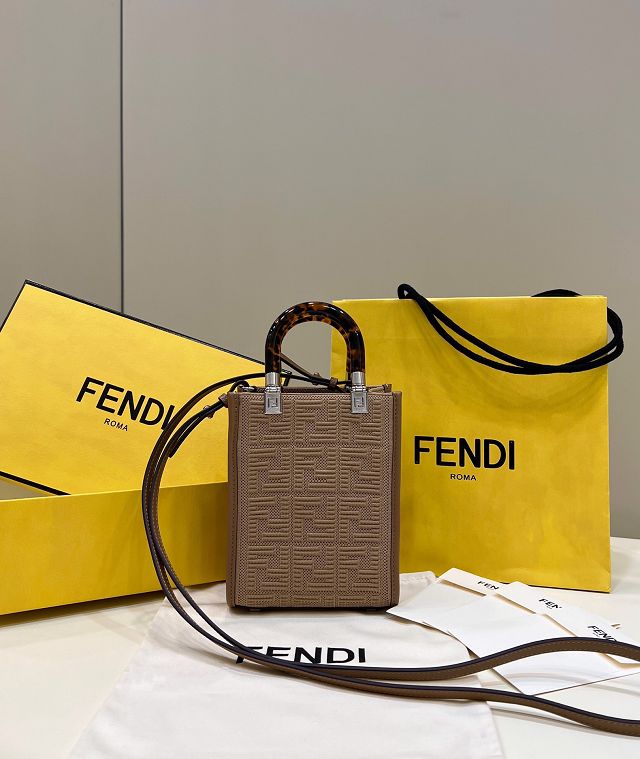 Fendi original fabric mini sunshine shopper bag 8BS051 apricot