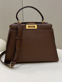 Fendi original grained calfskin medium peekaboo bag 8BN240-4 dark brown