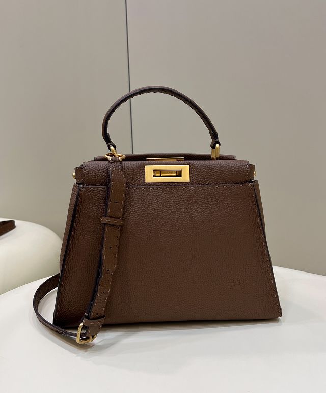 Fendi original grained calfskin medium peekaboo bag 8BN240-4 dark brown