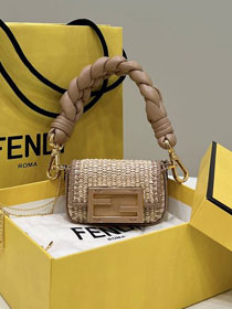 Fendi original raffia nano baguette charm 7AR996 beige