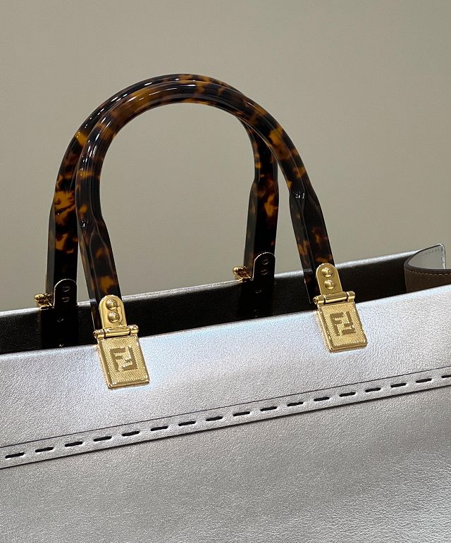 Fendi original calfskin medium sunshine shopper bag 8BH386 silver