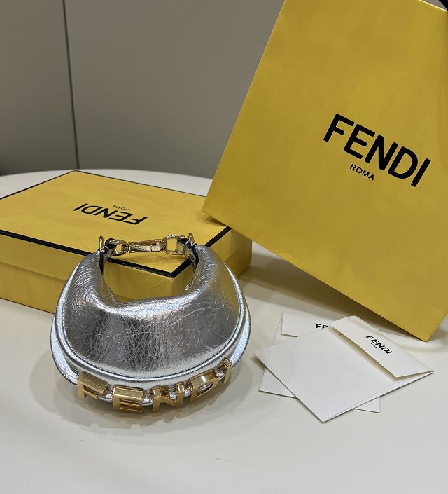 Fendi original calfskin nano fendigraphy bag 7AS089 silver