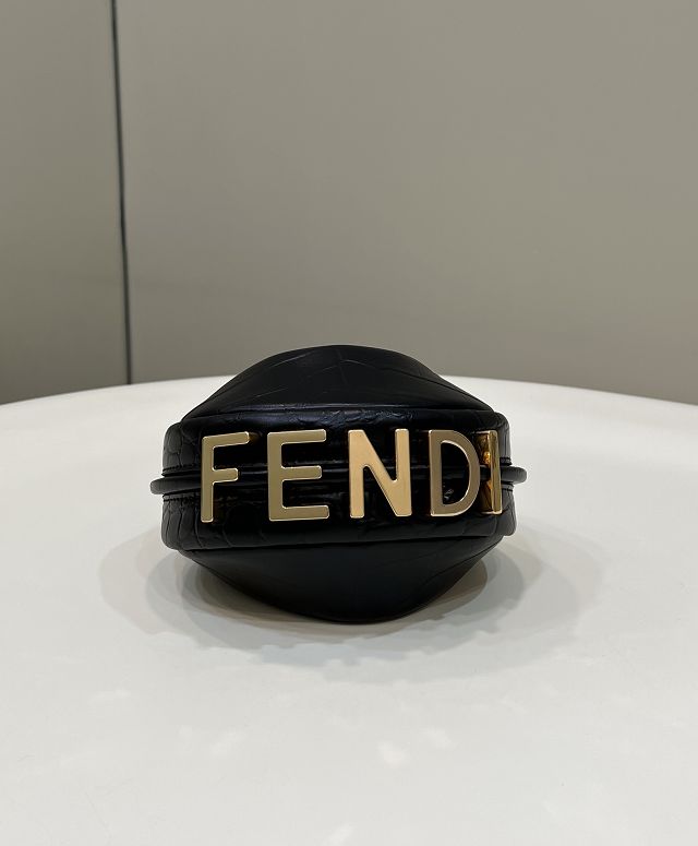 Fendi original crocodile calfskin nano fendigraphy bag 7AS089 black