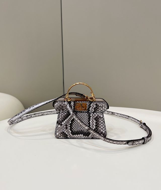 Fendi original python nano peekaboo bag 7AS106 grey