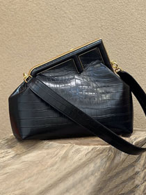 Fendi original crocodile calfskin medium first bag 8BP127 black